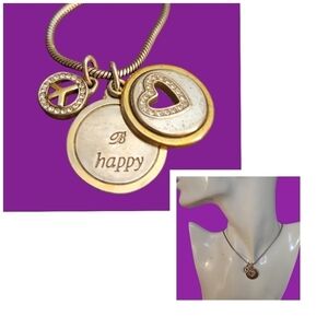 BRIGHTON 1990s Two-tone B Happy Peace Sign Pendant Hippie Chain Necklace